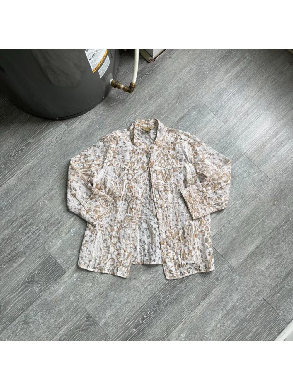 Beige / Tan / White “Kerry Brooke” Leopard Print Style Button-Up Blouse / Shirt